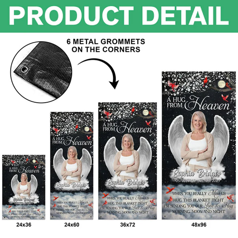 Personalized Memorial Grave Blanket Give A Hug From Heaven Memorial Photo Blanket Custom Photo Waterproof Blanket Remembrance Gift