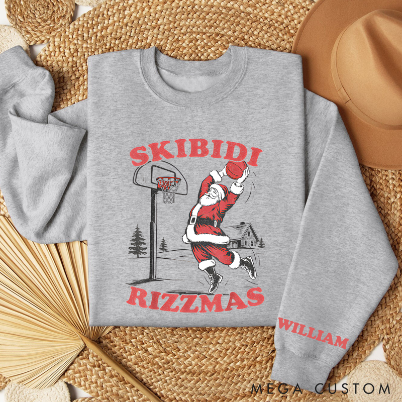 Personalized "Skibidi Rizzmas" Santa Basketball Christmas Sweatshirt with Custom Name