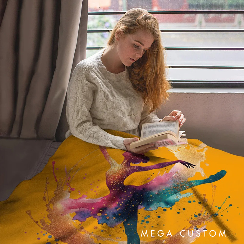 Personalized Ink Ballerina Street Dancer Blanket Flannel Blanket Ballet Lover Blanket with Name for Dance Lovers Dancer