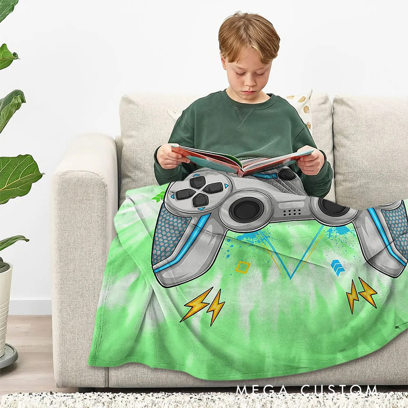 Personalized Multicolor Tie Dye Gamepad Blanket Flannel Blanket Gaming Blanket with Name for Game Lovers Gamer