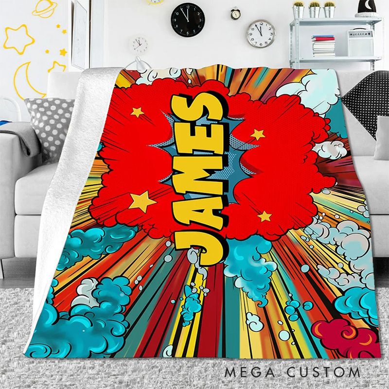 Personalized Cute Comic Speech Bubble Style Blanket Flannel Blanket Comic Blanket with Name for Anime Fan