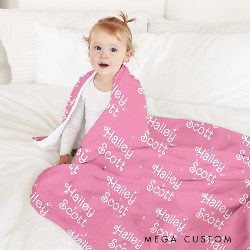 Personalized Pink Dolly Font Repeating Name Sparkle Starlight Blanket Flannel Blanket Movie Blanket with Name for Film Fan