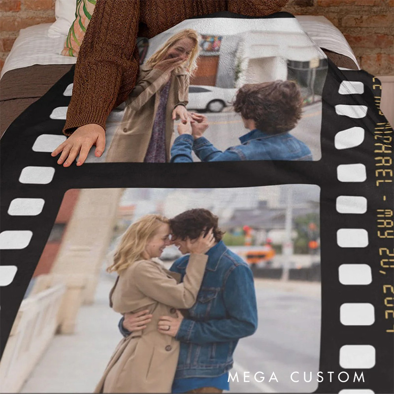 Personalized Vintage Film Style Photo Collage Blanket Flannel Blanket Movie Blanket with Name for Film Fan