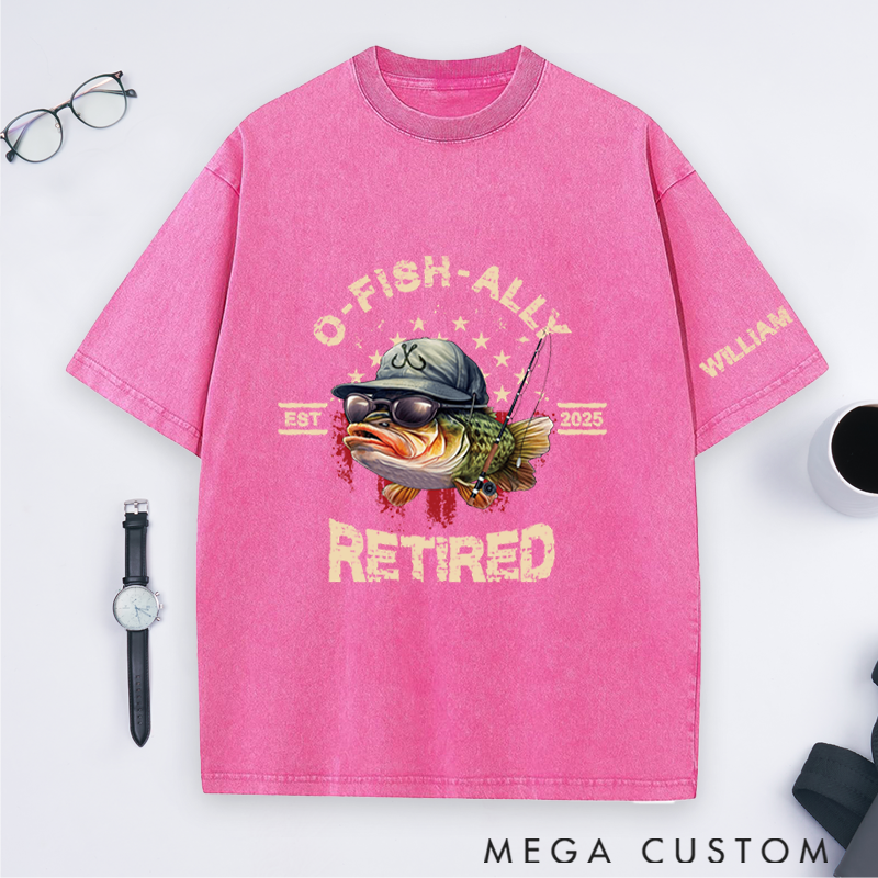 Personalized Fishing Retirement T-Shirt with O-Fish-Ally Retired Design Custom Name and Time Retirement Gifts For Fishing Lover