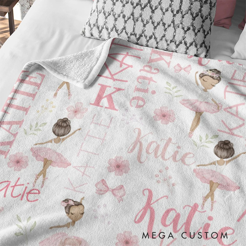 Personalized Cute Pink Ballet Girl Blanket Flannel Blanket Ballet Lover Blanket with Name for Dance Lovers Dancer