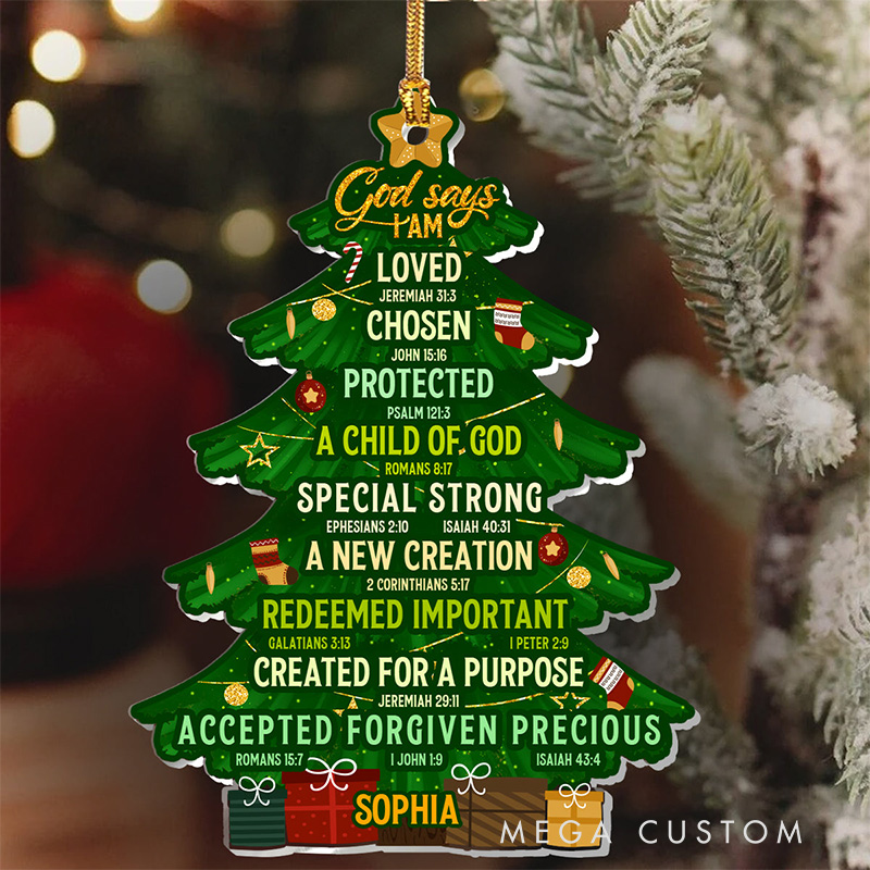 Personalized God Says I am Christmas Tree Acrylic Ornament with Name Holiday Tree Decor Christmas Gift for Christian