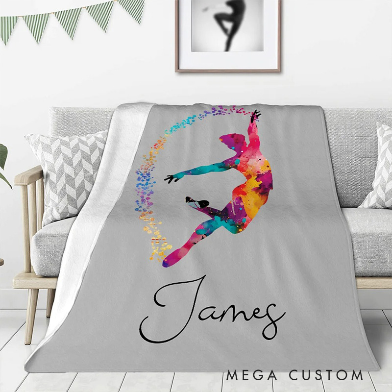 Personalized Watercolor Male Ballet Silhouette Blanket Flannel Blanket Ballet Lover Blanket with Name for Dance Lovers Dancer