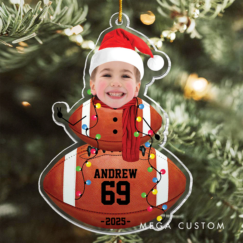Personalized Sports Snowman Christmas Ornament with Custom Photo, Name, Number, and Year