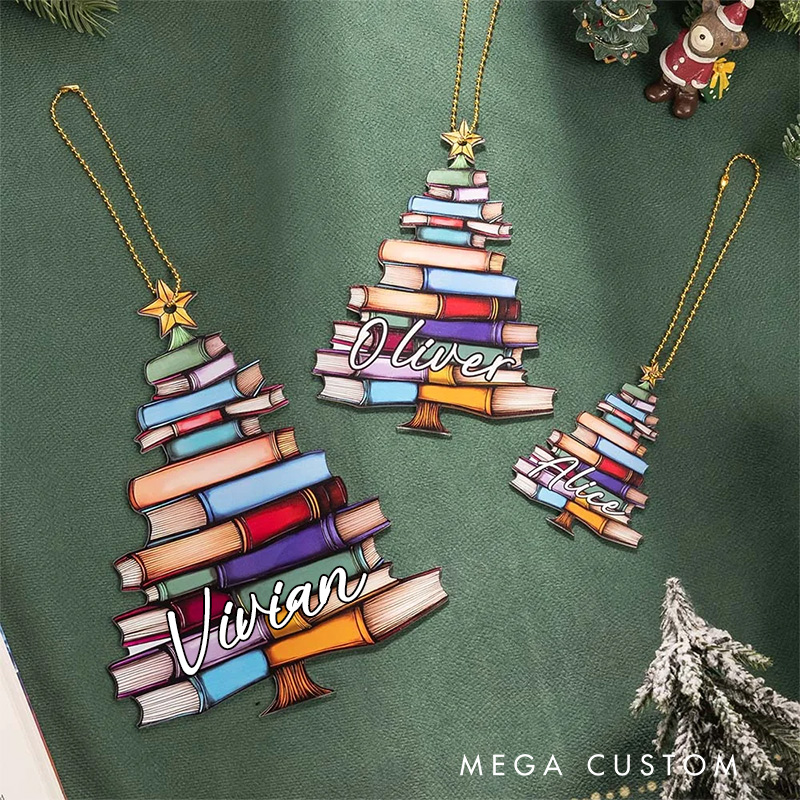Personalized Book Tree Suncatcher Christmas Ornament Holiday Tree Window Car Decor with Name Birthday Book Club Gift for Bookworms Librarians