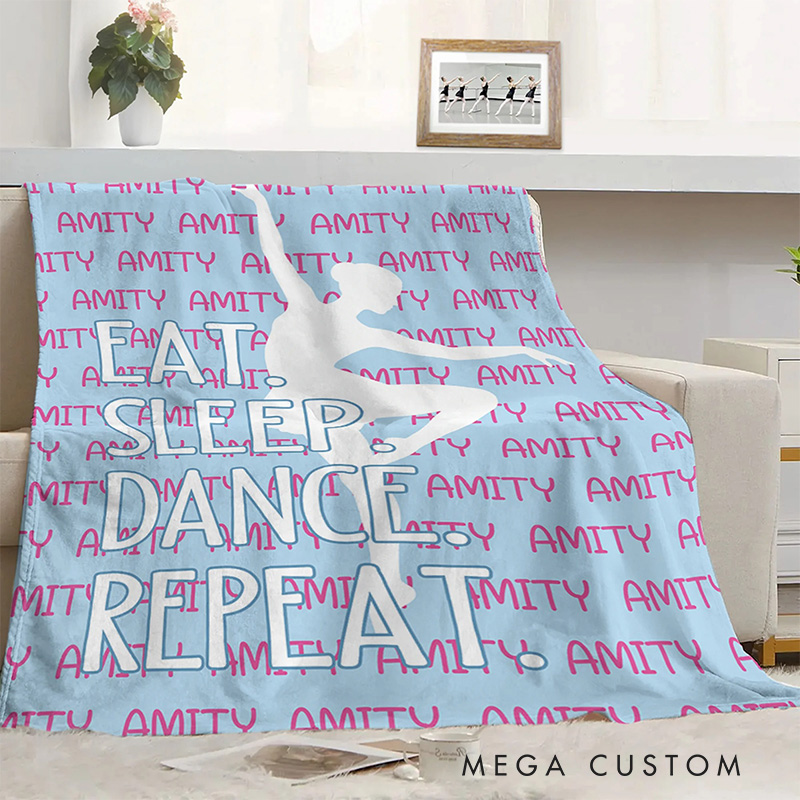 Personalized Eat Sleep Dance Repeat Dancer Silhouette Blanket Flannel Blanket Ballet Lover Blanket with Name for Dance Lovers Dancer
