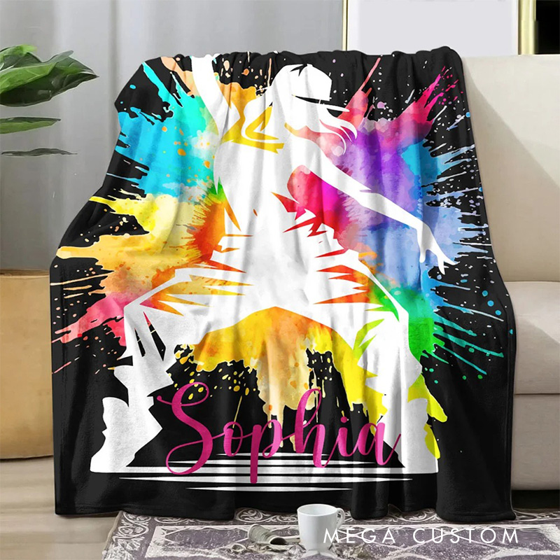 Personalized Colorful Splash Ink Hip Hop Boy Girl Blanket Flannel Blanket Dance Lover Blanket with Name