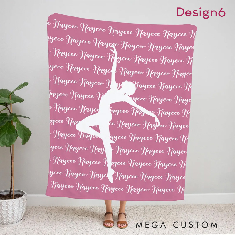 Personalized Repeated Name Pattern Dance Blanket Flannel Blanket Ballet Lover Blanket with Name for Dance Lovers Dancer