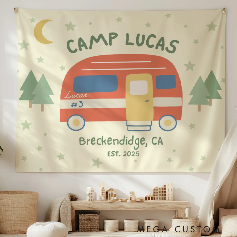Personalized Camp Birthday Party Sign Tapestry One Happy Camper Banner Camp Themed Birthday Decor Custom Camp Tapestry Wild One Birthday Decorations