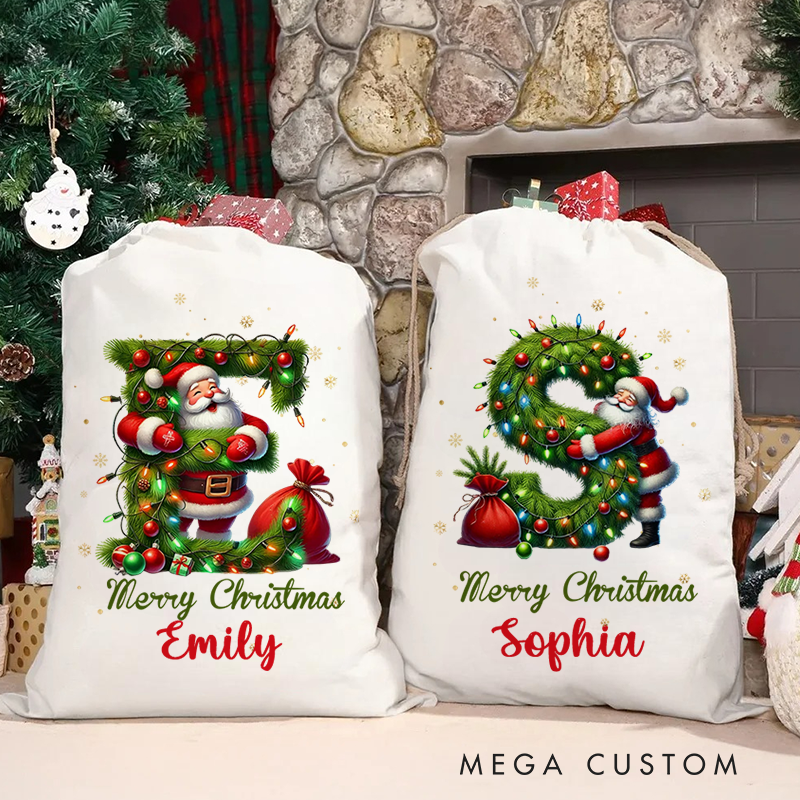 Personalized Santa Claus Woodland Initial Christmas Sack with Name Christmas Decor Gift