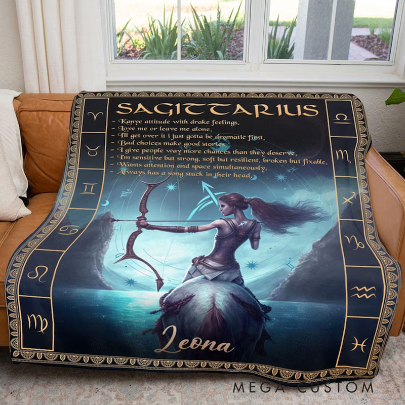 Personalized Sagittarius Blanket Horoscope Astrology Blanket for Sagittarius Custom Name Constellations Quilt Zodiac Sign Birthday Gift