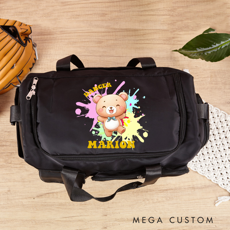 Personalized Cartoon Animal Dance Girl Stars Waterproof Large Travel Duffle Bag Dance Bag with Shoe Compartment and Shoulder Strap for Dance Lover