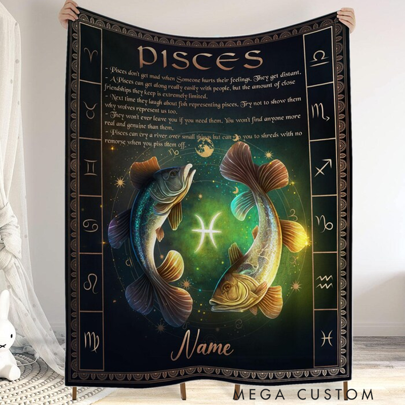 Personalized Zodiac Pisces Blanket Tarot Horoscope Astrology Blanket for Pisces Custom Name Constellations Quilt Horoscope Blanket