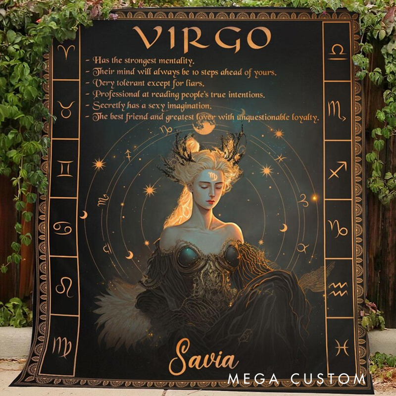 Personalized Zodiac Virgo Blanket Tarot Astrology Blanket for Virgo Custom Name Constellations Quilt Horoscope Birthday Blanket