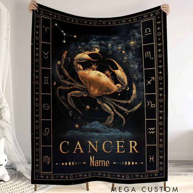 Personalized Zodiac Cancer Blanket 12 Horoscope Astrology Blanket Customized Name Constellations Quilt Horoscope Blanket Gift for Cancer