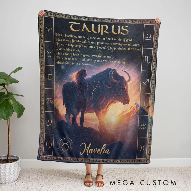 Personalized Zodiac Taurus Blanket Tarot Astrology Blanket for Taurus Custom Name Constellations Quilt Horoscope Birthday Gifts