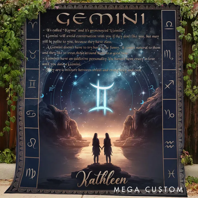Personalized Zodiac Gemini Blanket Custom Name Constellations Quilt Tarot Horoscope Astrology Blanket Horoscope Blanket for Gemini