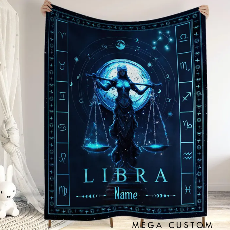 Personalized Zodiac Libra Blanket Tarot Horoscope Astrology Blanket for Libra Custom Name Constellations Quilt Horoscope Blanket for Libra