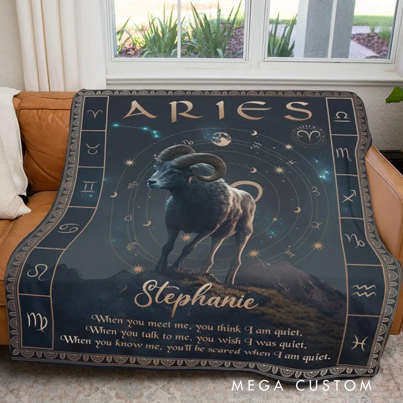 Personalized Zodiac Aries Blanket Customized Name Constellations Blanket 12 Horoscope Astrology Blanket, Horoscope Blanket Gift for Aries