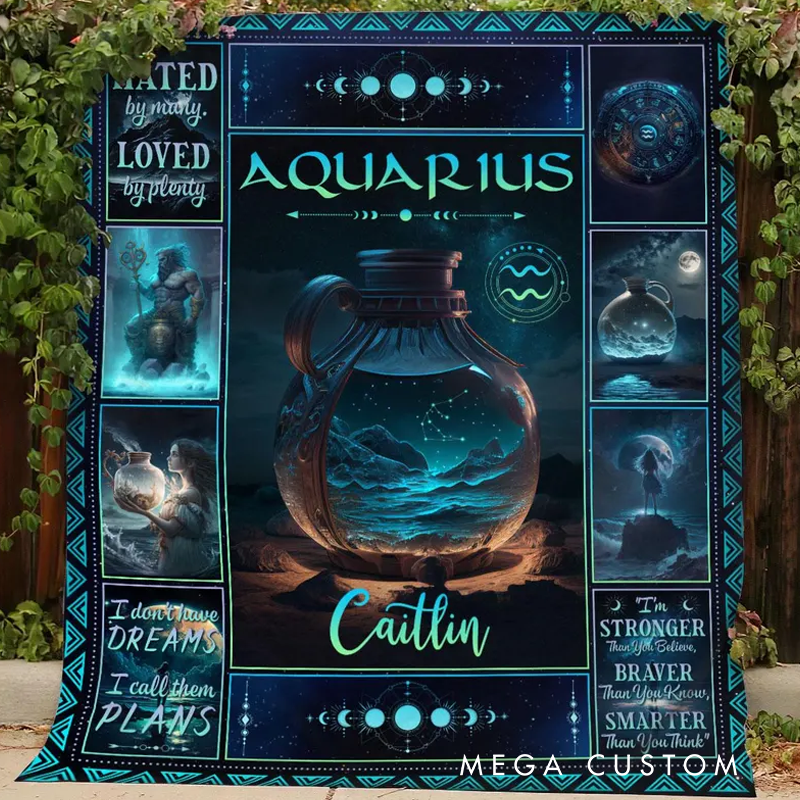 Personalized Zodiac Aquarius Blanket Customized Name Constellations Blanket 12 Horoscope Astrology Blanket Horoscope Blanket for Aquarius