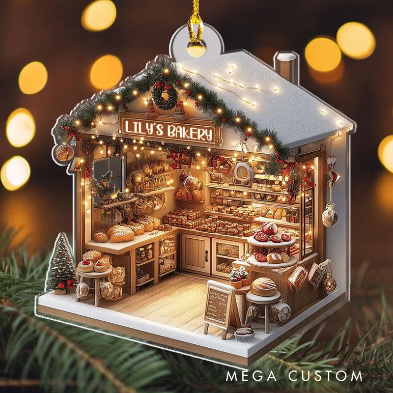 Personalized Name Bakery Christmas Ornament 2D Flat Acrylic Bakery Keepsake Holiday Tree Decor for Pastry Lovers Baking Lover Gift