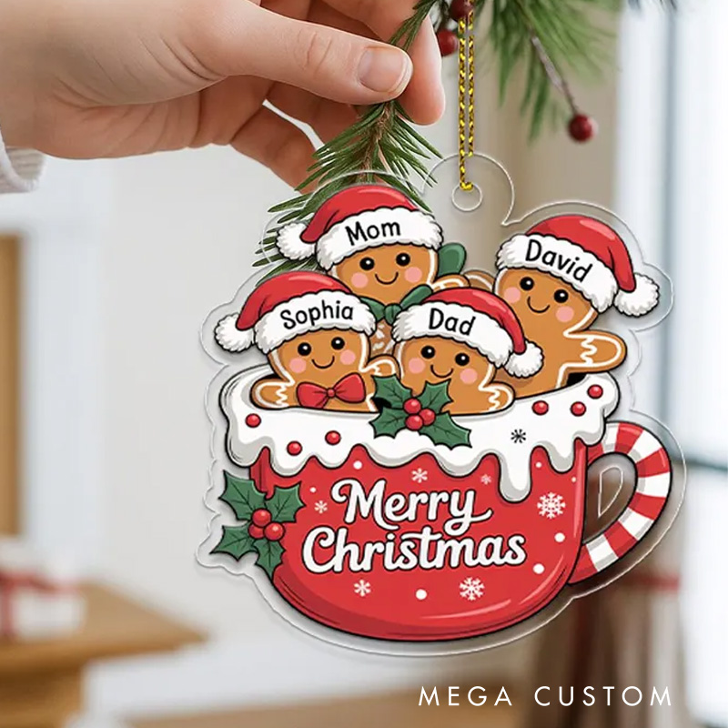 Personalized Name Gingerbread Family Christmas Ornament Acrylic Hot Cocoa Mug Holiday Keepsake Bakers Xmas Tree Decor Baking Lover Gift