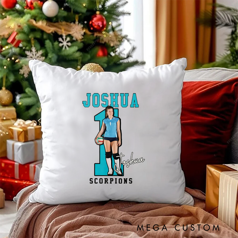 Personalized Christmas Sports Pillow with Custom Name, Number, Team Design, and Photo