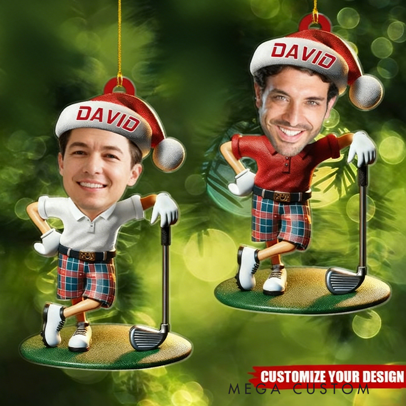 Personalized Golf Christmas Ornament with Custom Photo and Festive Design 