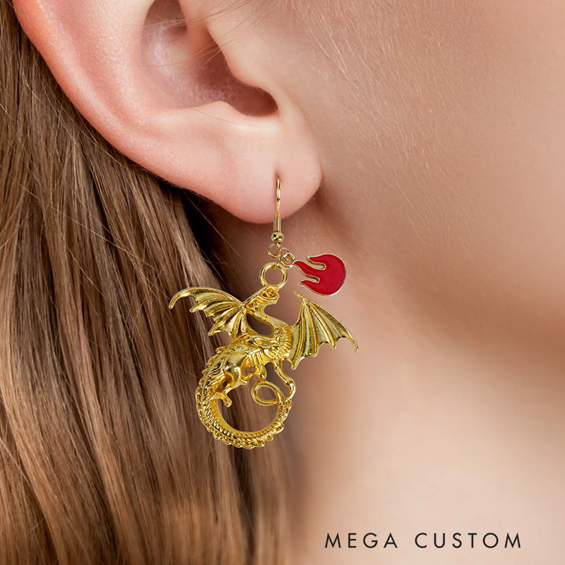 Personalized Fantasy Dragon Sword Earrings with Birthstone Birthday Anniversary Christmas Gift for Women Bookworms Fantasy Book Lovers Gift