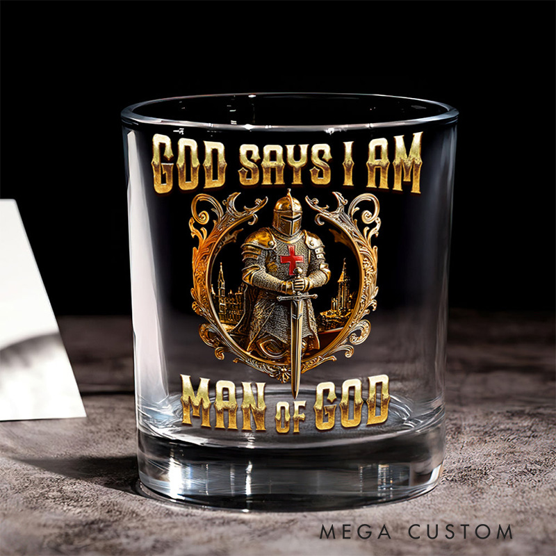Personalized God Says I am Man of God10.5 oz Old Fashioned Rock Whiskey Glass with Name and Bible Verse Religious Christian Gift for Men