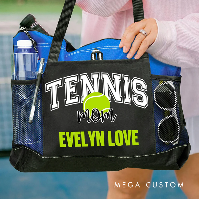 Personalized Sports Mom Tote Bag with Custom Name and Number Design