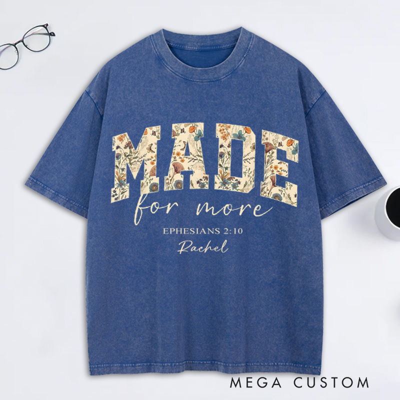 Personalized Made for More Bible Verse Washed T-Shirt with Name Retro Shirt Religious Gift for Christian Women