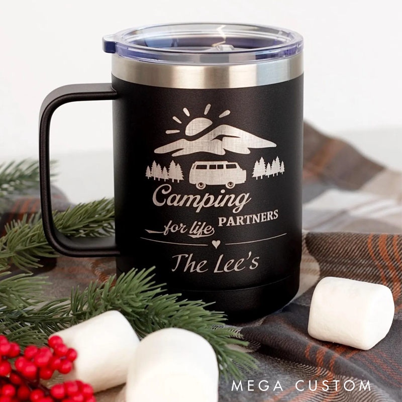 Personalized Travel Mug Custom Camping Mug Happy Travels Cup Mountain Adventure Rv Gift Camper Mug Couple Gift