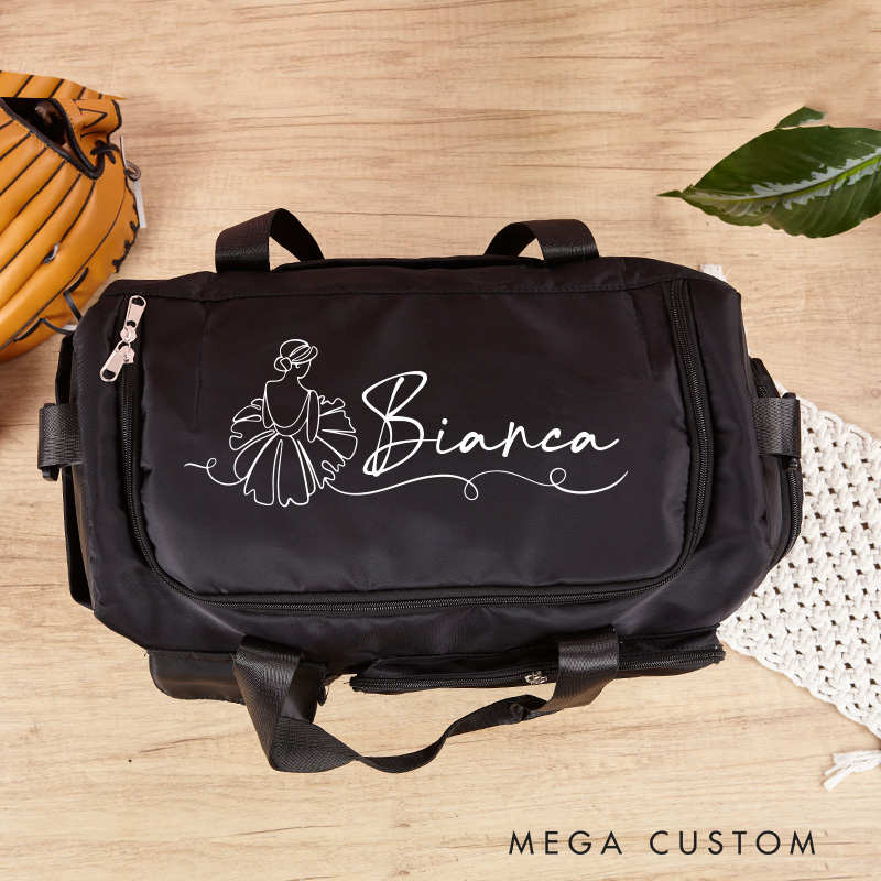 Personalized Free Script Name Waterproof Large Travel Duffle Bag Dance Bag with Shoe Compartment and Shoulder Strap for Dance Lover
