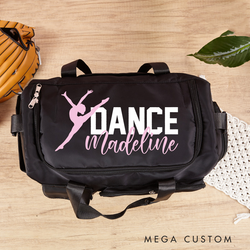 Personalized My Dancer Name Waterproof Large Travel Duffle Bag Dance Bag with Shoe Compartment and Shoulder Strap for Dance Lover