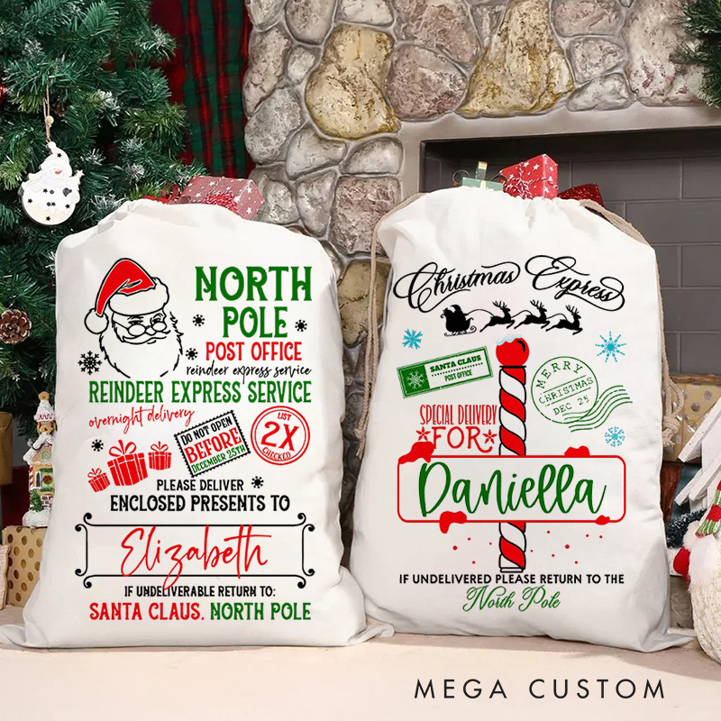 Personalized  Christmas Large Santa Sack Christmas Present Sack Kids Christmas Gift Bag Special Delivery Christmas Santa Clause Holiday Gift Bag Kids
