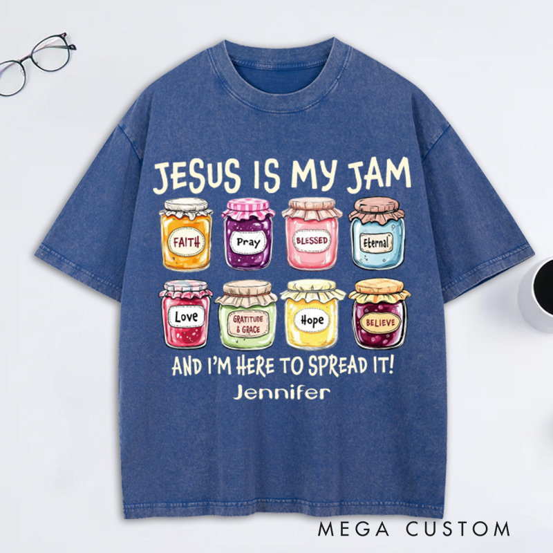 Personalized Jesus is My Jam Washed T-Shirt with Name Retro Shirt Religious Gift for Christian Women