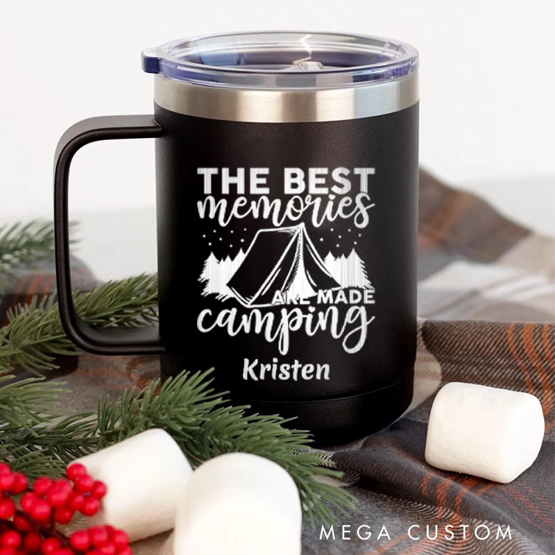 Personalized Camping Mug with Handle Custom Outdoor Coffee Tumbler Hiking and Campfire Bachelorette Gift