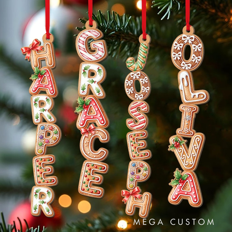 Personalized  Gingerbread Alphabet Ornament Kids Name Ornament, Christmas Tag for Stockings Kids Christmas Gifts