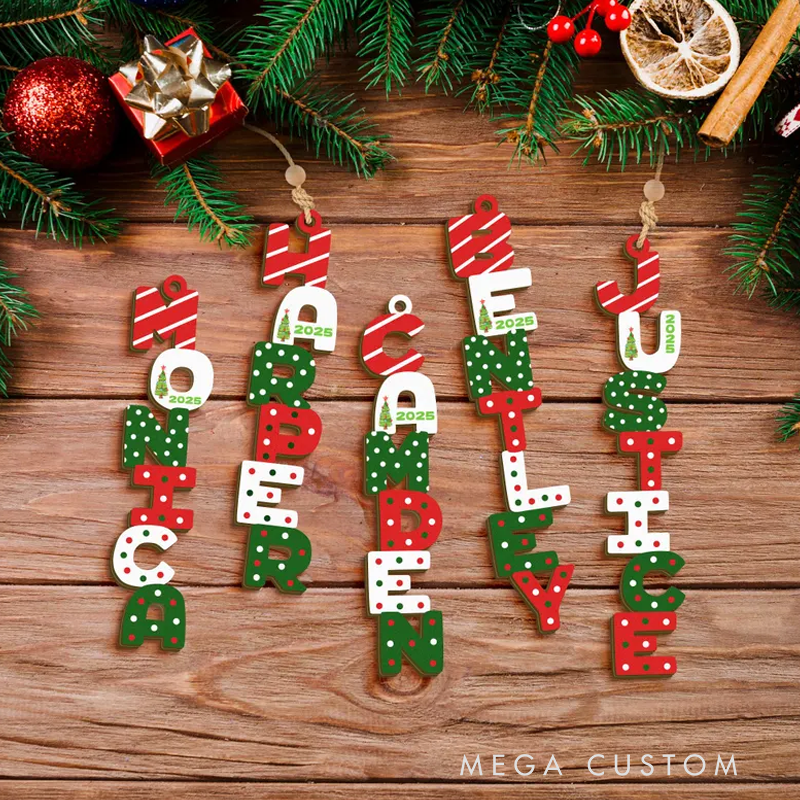 Personalized Christmas Name Letter Ornament 2025 Custom Christmas Tag Stocking Tag Christmas Gift Family Ornament