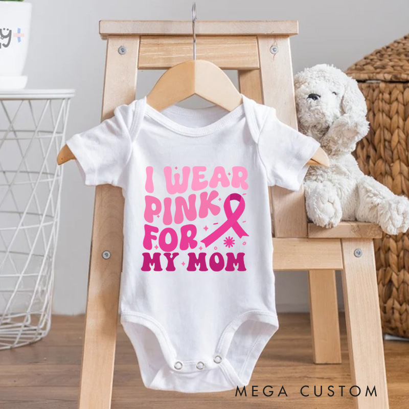 Personalized Breast Cancer Support Baby Bodysuit with Customizable Pink Ribbon Message for Awareness and Solidarity