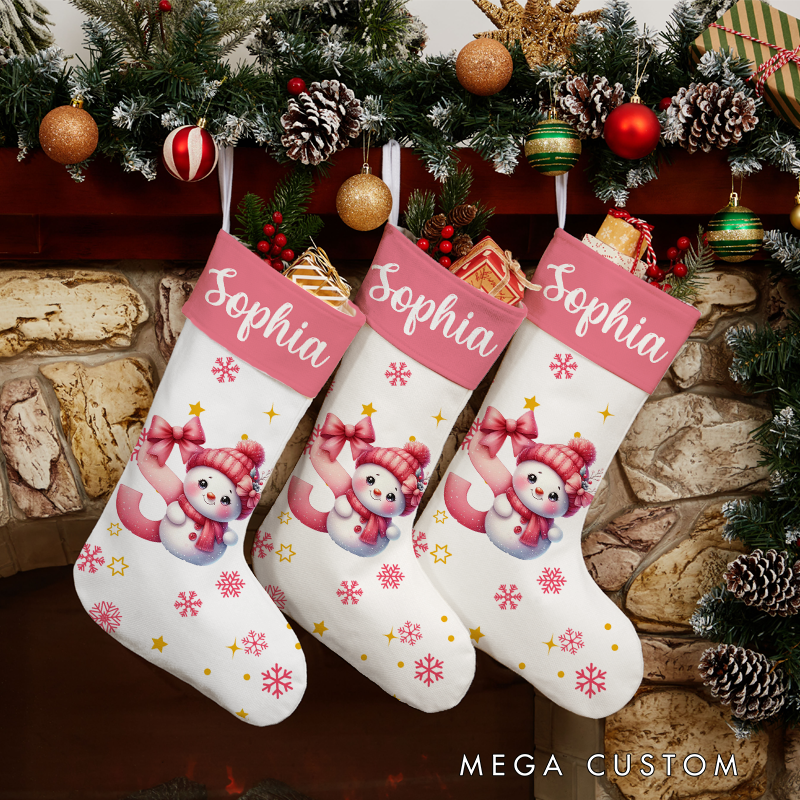 Personalized Cute Cartoon Santa Hat Snowman Initial Christmas Stocking with Name Christmas Gift