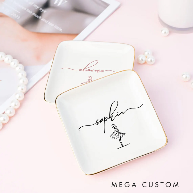 Personalized Ballet Girl Jewelry Dish Dance Gift For Little Girls Dance Teacher Recital Gifts Ballet Dancer Trinket Tray Dance Team Ring Holder