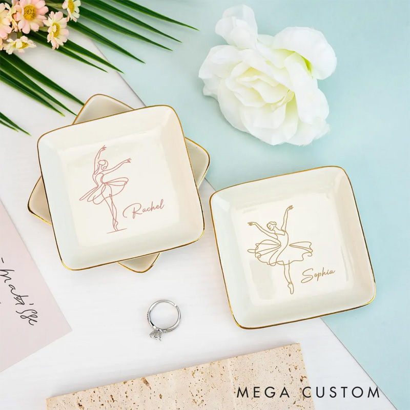 Personalized Ballet Sketch Jewelry Dish Dance Gift For Little Girls Dance Teacher Recital Gifts Ballet Dancer Trinket Tray Dance Team Ring Holder