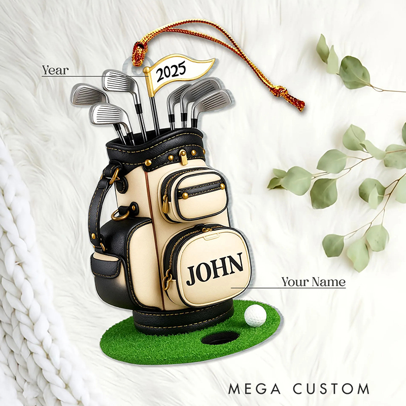 Personalized Golf Bag Christmas Ornament with Custom Name and Year 