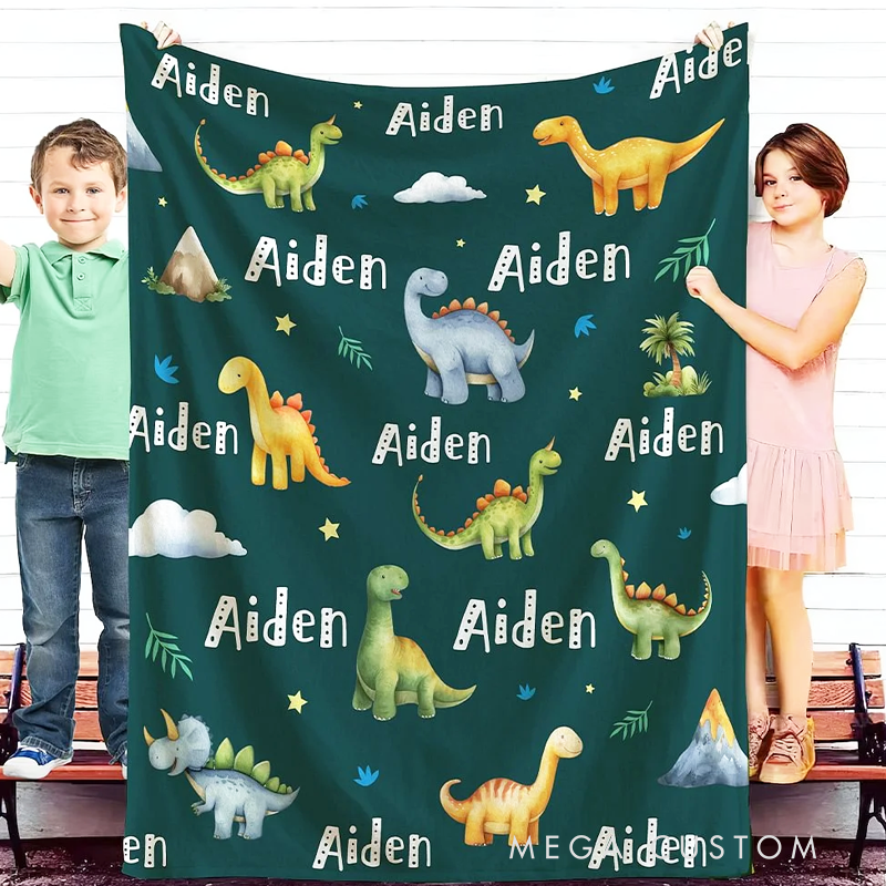 Personalized Dinosaur Themed Soft Throw Blanket with Name Birthday Baby Shower Back To School Gift for Boys Girls